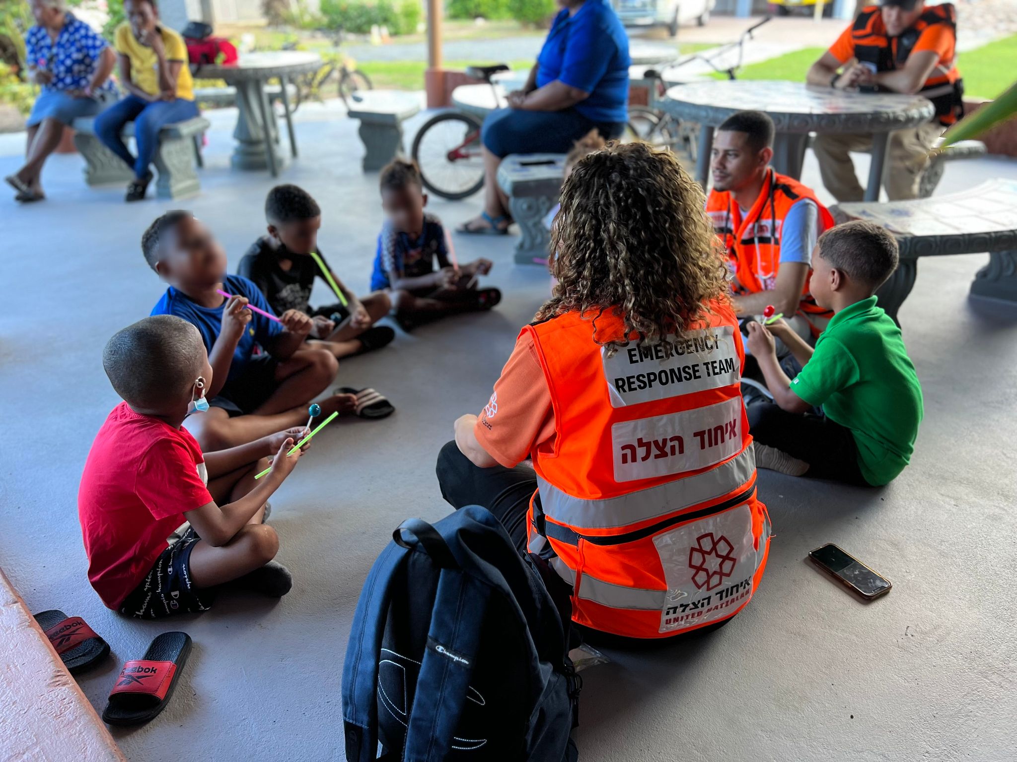 Tamar working with a group of children at a community center in Puerto Rico