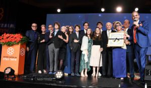 The Leight Family on stage at the Gala accepting their award and honor